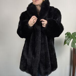 Vintage Black Faux Fur Coat | Plush Modacrylic Mod Jacket